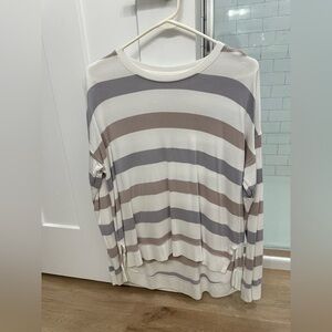 Dry Goods Striped Long Sleeve Tee - White, Gray, Brown